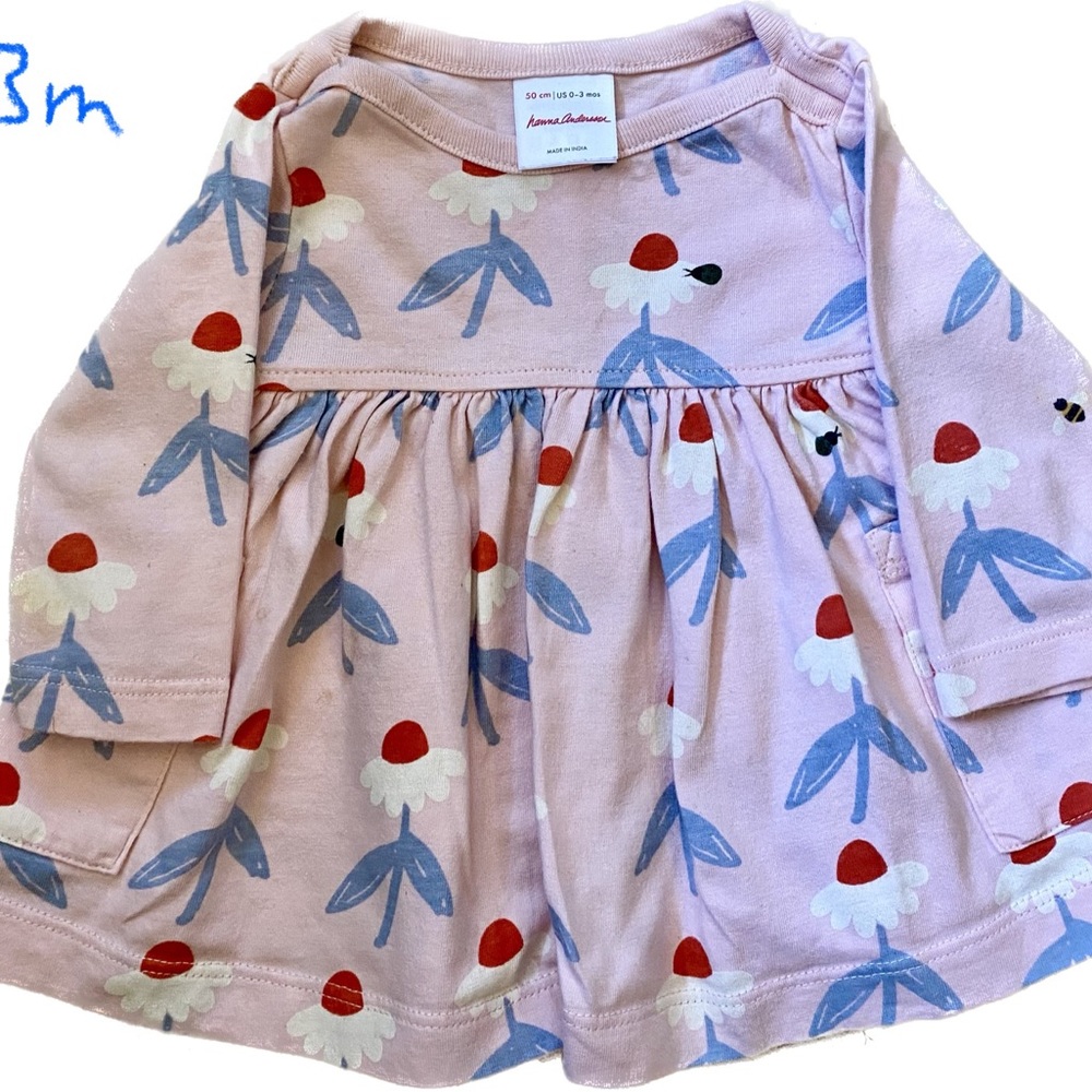 Hanna Andersson Baby Girl Pink Cotton Long Sleeve Floral Dress